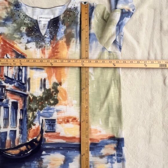 Artsy Beaded Sparkles Boho Romantic Italian Venice Scenic V-neck Top Size L - Picture 4 of 5